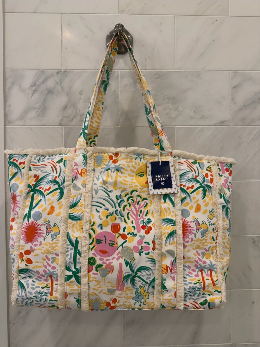 Roller Rabbit x Target Vacation Fringe Canvas Beach Tote Bag NWT